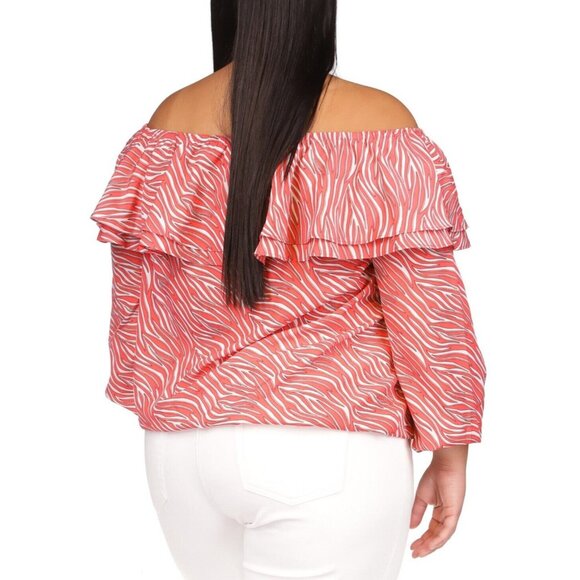 Michael Kors Women's Top Plus Size 3X Zebra-Print Ruffled Peasant Pink MSRP $88 - Picture 2 of 2